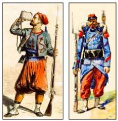 Colorful French uniforms from the period.