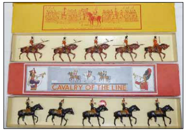 (Bonhams Auctions, 2012)
Johillco 16th Lancers in Midwest British Importers box at top, and
Set 404B 12th Lancers in John Hill (Metal Toys) box at bottom. (Bonhams Auctions, 2012)