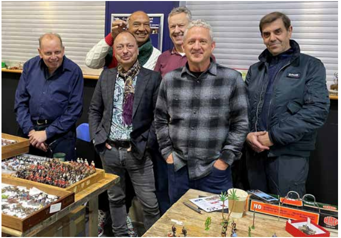 Harry with chums Daniel Wildmann, Andy Morant, Adrian Little,
Scot Townsend and Nick Alexander of Alxander Miniatures at the show