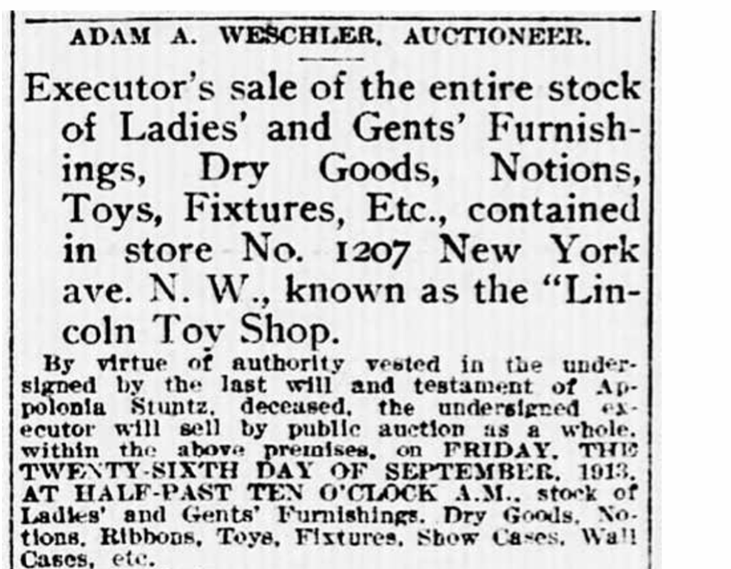 Notification for the auction of all the stock, fixtures and fittings