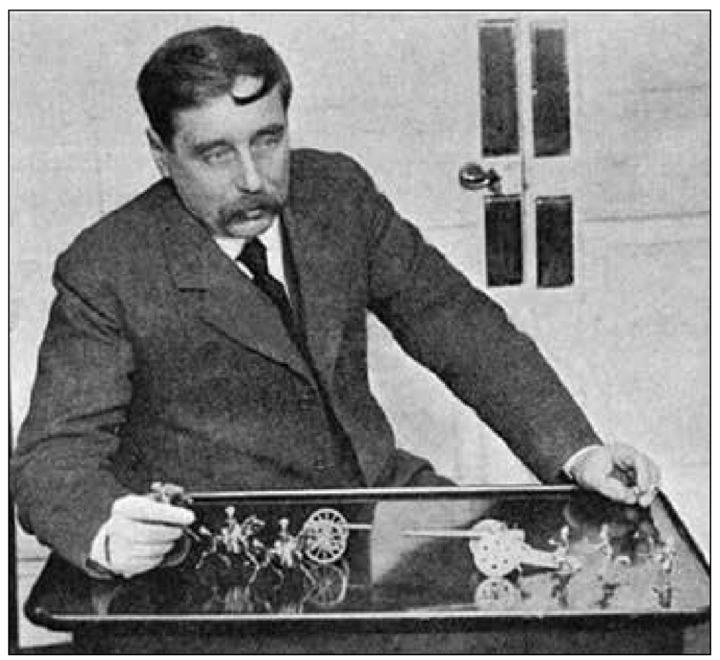 H G Wells, demonstrating war games
