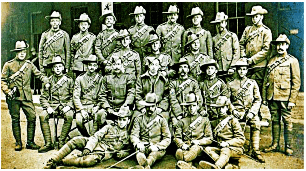 An early photograph of a group of troopers on arrival in South Africa