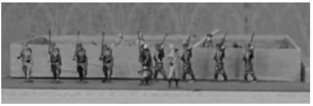 close up of soldiers in film