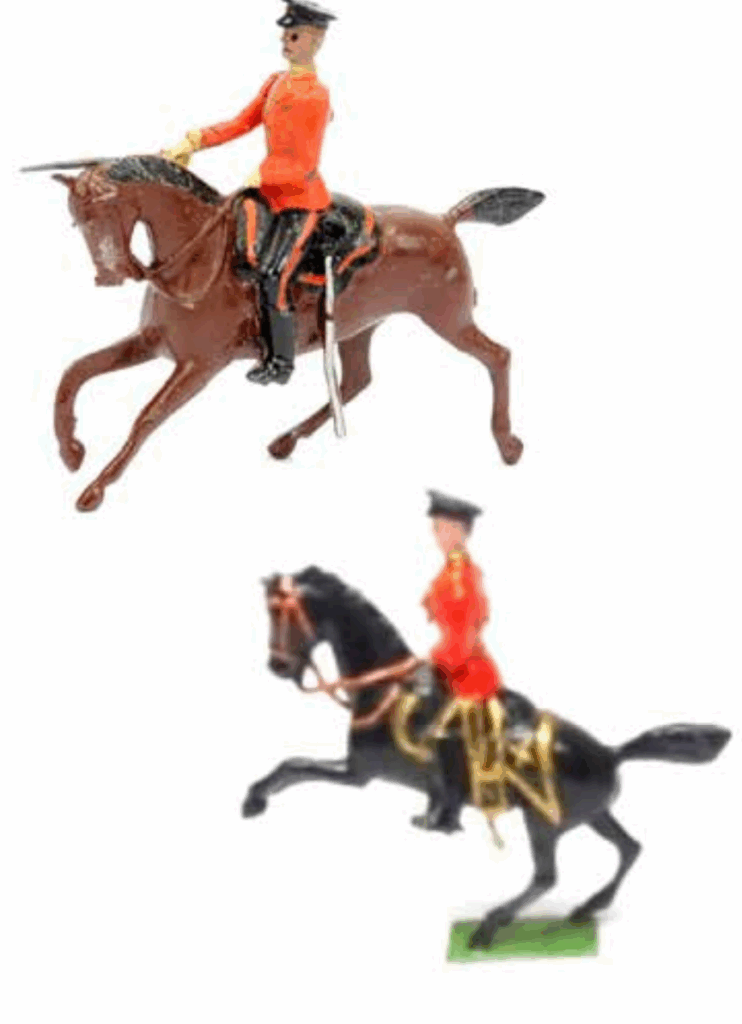 Red Mounted Officers, trotting and prancing horses